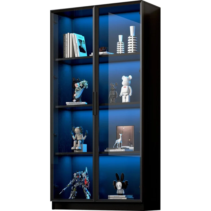 Glasvitrine mit APP LED-Beleuchtung, doppeltürige Vitrine mit beweglichen Einlegeböden, 80*40*160cm,Hochschrank für Wohnzimmer, Standvitrine,Badezimmerschrank – Bild 9