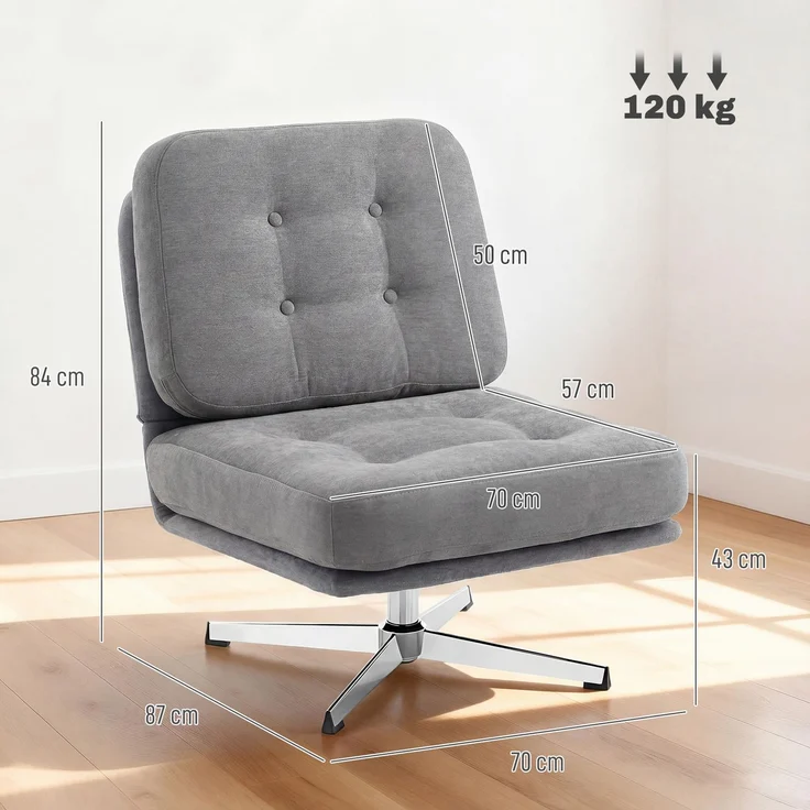 MELAYR, Drehbarer Akzentstuhl, gepolsterter Lesesessel mit Chenille, breitem Sitz, 87 x 70 x 84 cm, Hellgrau – Bild 5