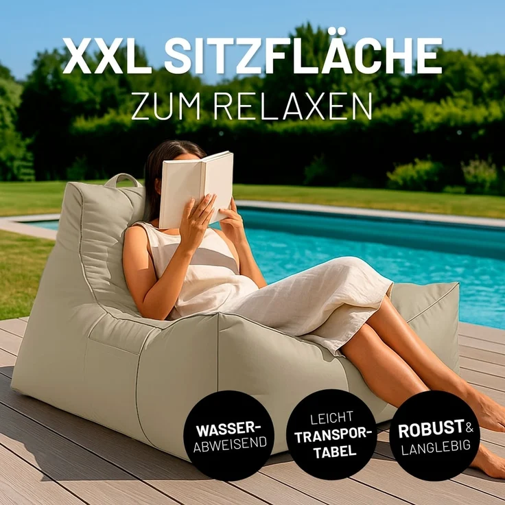Lumaland Sitzsack Sitzsack-Lounge In-& Outdoor 380l beige, mit Flaschenhalter – Bild 3