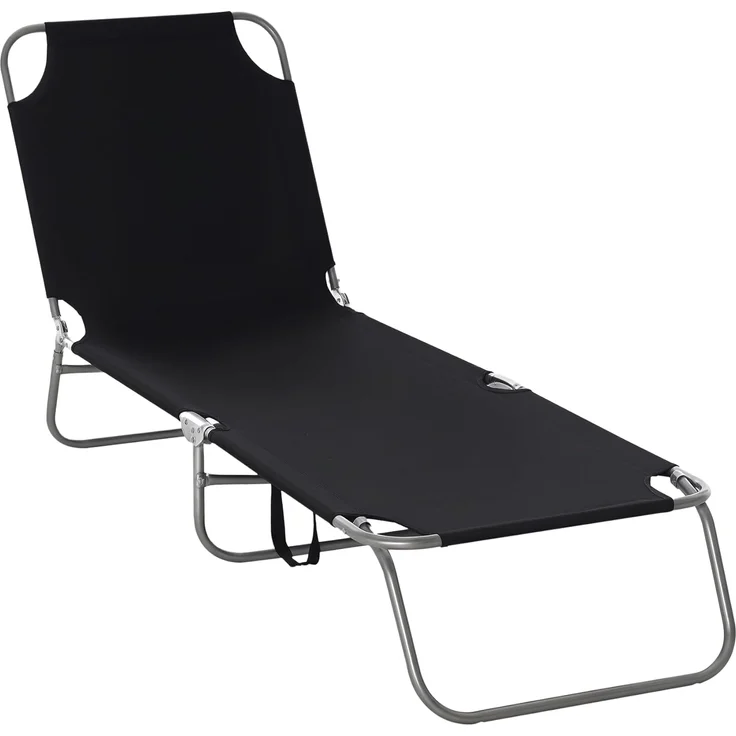 Outsunny Gartenliege Sonnenliege klappbarer Liegestuhl mit verstellbarer Rückenlehne, Campingliege, 1 St, Balkonliege, für Balkon, Terrasse, Oxford, Schwarz – Bild 1