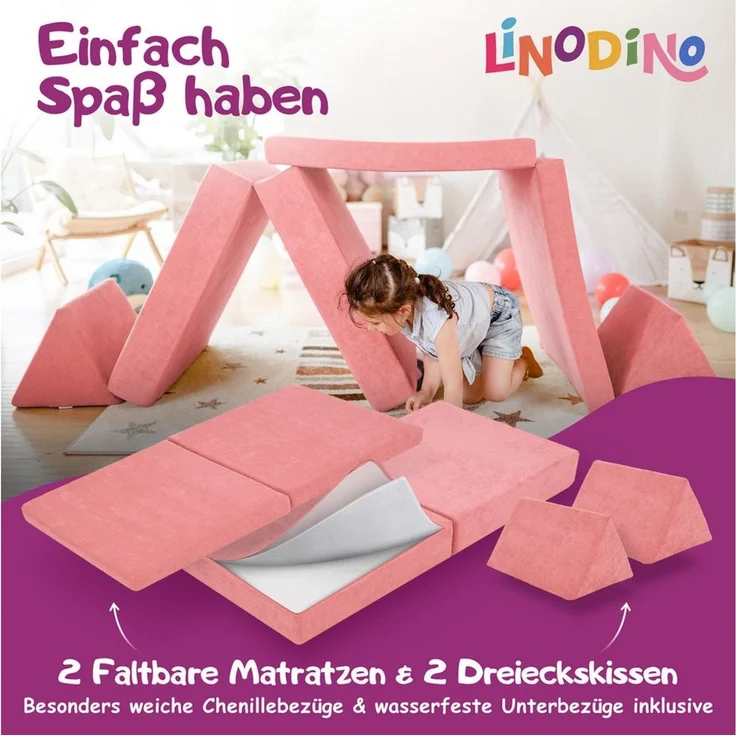 Linodino Kindersofa Spielsofa I aus Schaumstoff Bausteine I Spielcouch für Kinder, Wasserfeste Unterbezüge, Waschbare Chenille Bezüge 30° – Bild 3