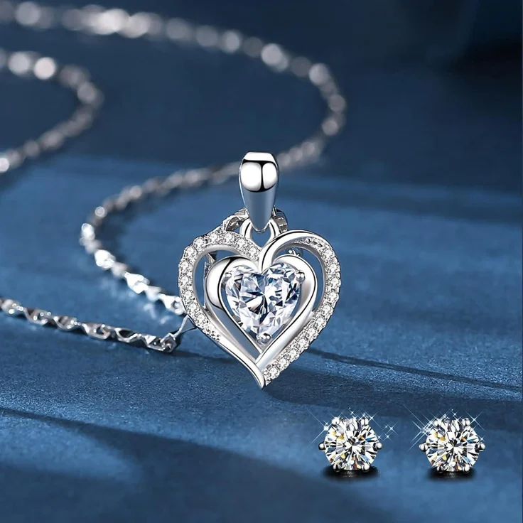 Ewige Rose Geschenkbox Kristallrot 925 Silber Halskette Ohrringe – Bild 3