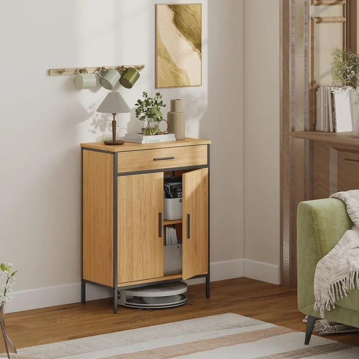 HOMCOM Badkommode zweistufige Regale, große Schublade (Badezimmer-Aufbewahrungsschrank, 1 St, Badezimmer-Unterschrank), Eiche – Bild 8