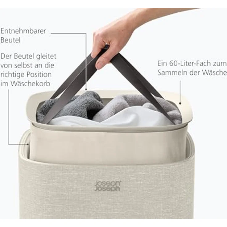 Joseph Joseph Tota One 60L ecru Großer Wäschekorb mit einem Fach – Bild 6
