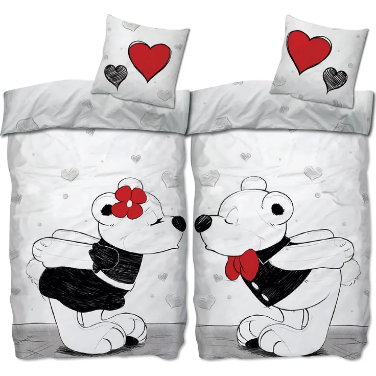BERONAGE Partnerbettwäsche Bärchen Partnerbettwäsche 2 Bettwäsche-Sets, 4 teilig, 135x200 + 80x80 cm