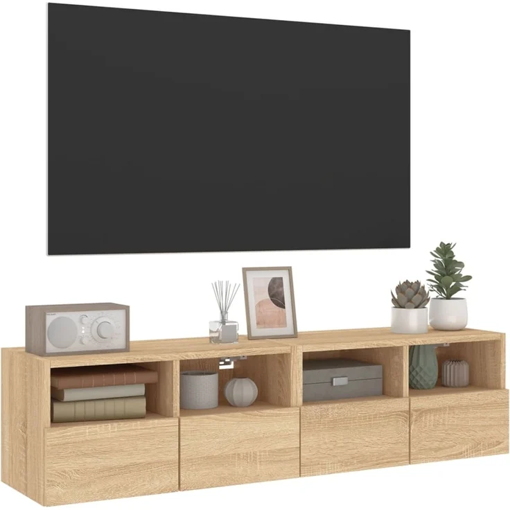2 pcs TV-Wandschrank, TV Hängeboard Hängeschrank Sonoma-Eiche 60x30x30 cm Holzwerkstoff – Bild 6