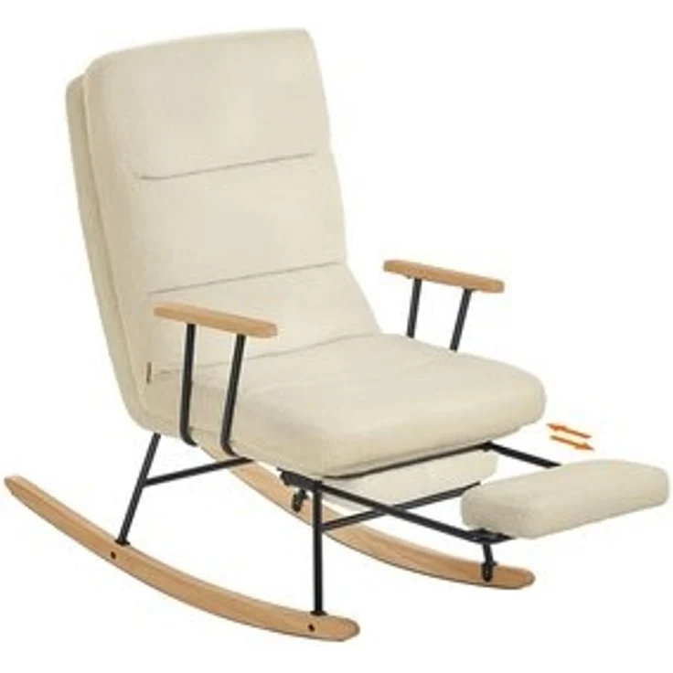 SONGMICS HOME Schaukelstuhl, Füße aus Kautschukholz, Schaukelsessel, Fleece Oberfläche, 4-Fach verstellbare Rückenlehne, bis 160 kg belastbar, für Schlafzimmer, Wohnzimmer, Kamelbraun – Bild 6