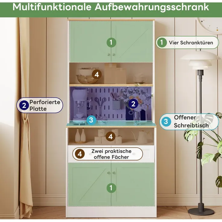 Highboard mit Türen und Schubladen, Höhe 175cm, Sideboard, Hochschrank, Wohnzimmerschrank, Mehrzweckschrank, Küchenschrank, viel Stauraum – Bild 4