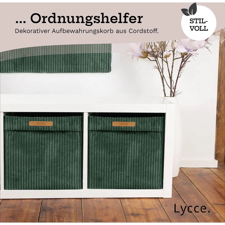 Lycce faltbare Aufbewahrungsbox, 2er Set - Cord, passend für Kallax Regal, abnehmbarer Bezug, robust, formstabil Grün 31x33x33cm – Bild 9