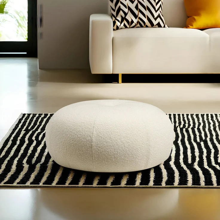 Hanah Home 'Tina - Bouclet White' Pouffe, Bouclet Weiß, 55 x 35 x 55 cm – Bild 3