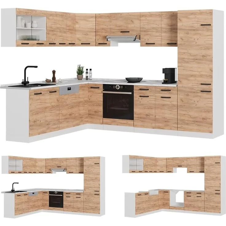 Eckküche R-Line Goldkraft Eiche/Weiß 287 x 227 cm AP Eiche Vicco – Bild 7