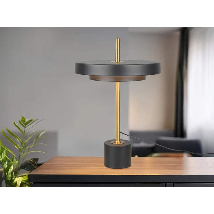 Dimmbare LED Tischlampe KEATON im modernen Design, Schwarz Gold, Höhe 45,5cm – Bild 6