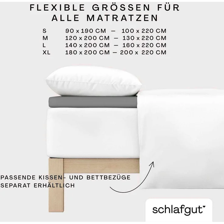 Schlafgut 'PURE TOPPER' Spannbettlaken, für Topper bis 10 cm Höhe, Gray Mid, M 120x200 cm - 130x220 cm, 100% Bio-Baumwolle – Bild 3