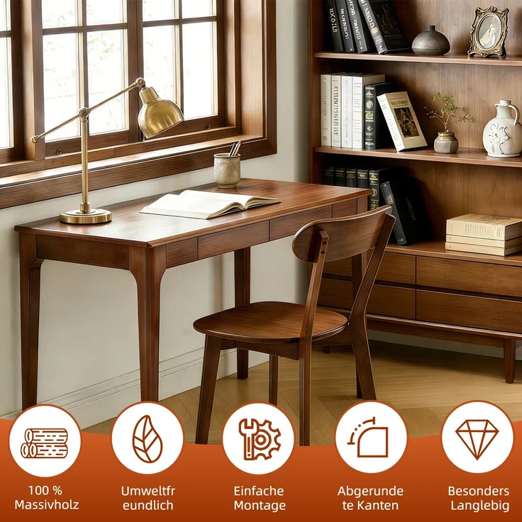Esszimmerstühle aus 100 % Massivholz, 2er-Set, Mid-Century-Modern-Stil mit geschwungener Rückenlehne, Küchenstühle mit verstellbaren Fußstützen für Esszimmer, Küche, Wohnzimmer, Arbeitszimmer, Walnuss--Nussbaum--86x68x15cm--YOUDENOVA – Bild 7