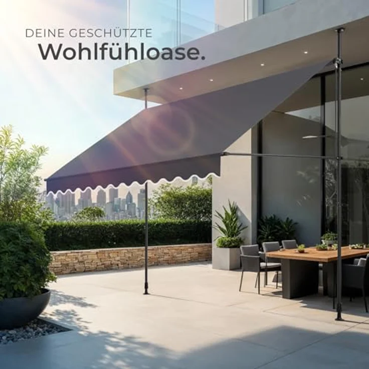 tectake® Klemmmarkise mit Handkurbel, Balkon Markise ohne Bohren, Markise höhenverstellbar, UV-beständig, wasserabweisend, Terrassenüberdachung, Sonnenschutz Terrasse & Balkon, 300 cm - schwarz/grau – Bild 8