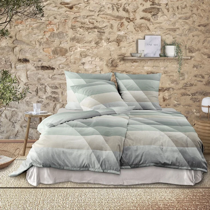 Irisette Mako Satin Bettwäsche Wave 8525-31 Streifen salbei 135x200 – Bild 1