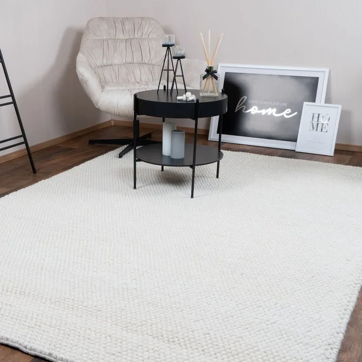 Consilio Concept Designteppich WOOLY Teppich Wohnzimmer Wolle Designer Natur Vegan, Kugelteppich, Filzkugelteppich, Wollteppich