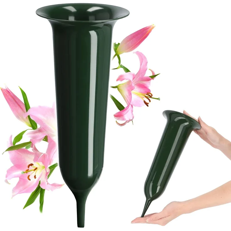 KADAX Vase, Fläschchen für Friedhof, angetriebener Grabstein, 23 cm, Grabstein für Blumen, Grün – Bild 1