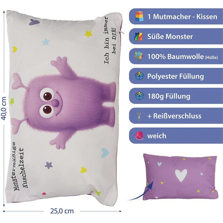 CEPEWA Dekokissen Mini Kissen Mutmacher 4er Set 12x12cm 40g Füllung einseitig bedruckt – Bild 2