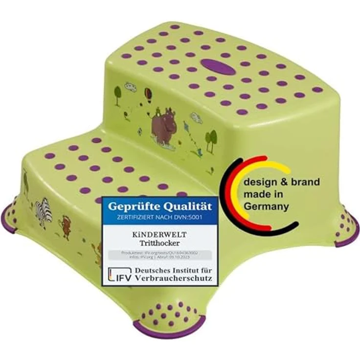 KiNDERWELT Tritthocker Premium zweistufiger Tritthocker Hippo grün stabiler Hocker – Bild 2