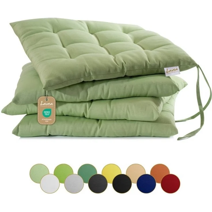 Lavea Stuhlkissen MONACO - weich gepolsterten Sitzkissen Set (4er & 8er), 40x40x3 cm, mit Stoffbändern, Indoor & Outdoor, für Garten & Balkon – Bild 4