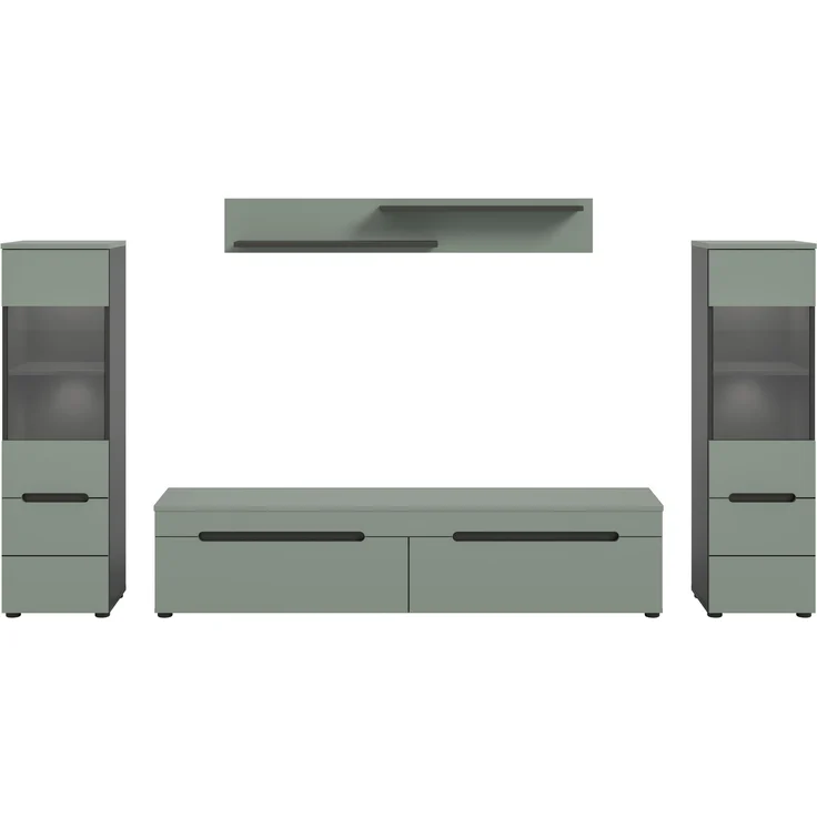 Wohnkombination inkl Beleuchtung (B/H/T: 272x141x33 cm) in Smoke Green Nachbildung – Bild 2