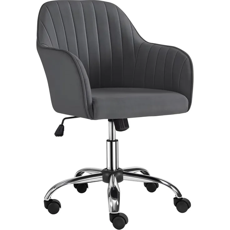 Yaheetech Homeoffice Stuhl, Schminkstuhl, Schreibtischstuhl, höhenverstellbar Drehstuhl, Bürostuhl mit gepolstertem Samtstoff, für Arbeitszimmer, Schlafzimmer, bis 136 kg belastbar, Dunkelgrau