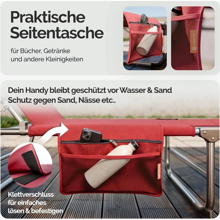 CASARIA® Alu Sonnenliege Klappbar Wetterfest Gartenliege mit Dach Liegestuhl Rot – Bild 4