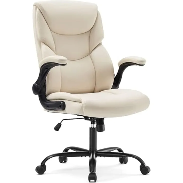 DUMOS Bürostuhl Pu-Leder Chefsessel mit Hochklappbaren Armlehnen Bürostuhle Leder mit Drehbaren Rädern Office Chair Ergonomic Geeignet für Büros Zuhause und Andere Umgebungen