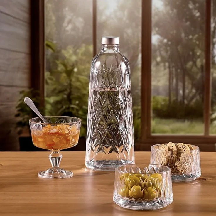 Pasabahce Leafy Glasflasche 1,035 L mit Deckel - Karaffe für Wasser & Säfte – Bild 2