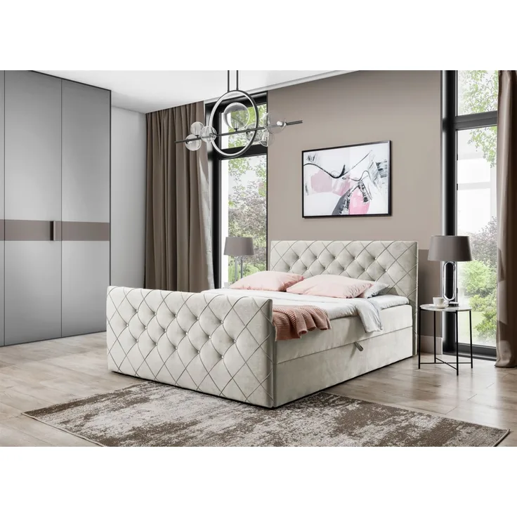 Boxspringbett Schlafzimmerbett EIVOR 180x200 cm Beige inkl. Bettkasten