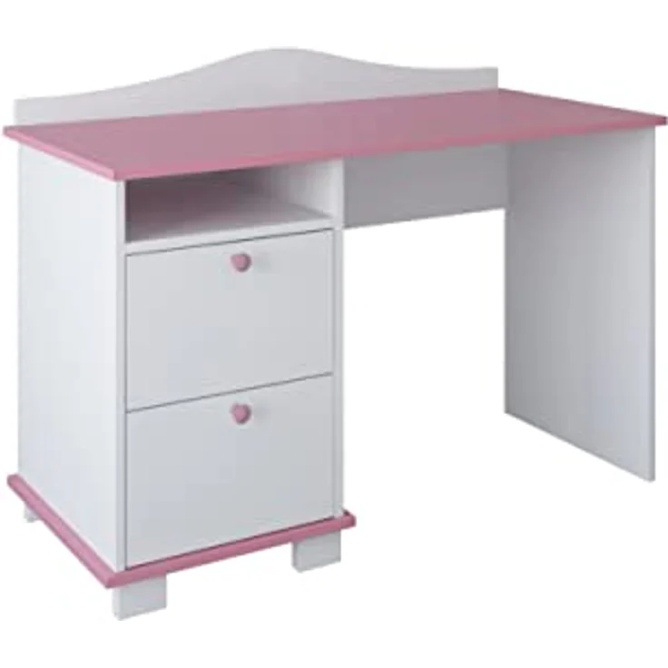 Kids Collective Schreibtisch Kinderschreibtisch mit 74 cm Arbeitshöhe, zwei Schubladen und Ablagefach in weiß pink Made in Europe – Bild 2
