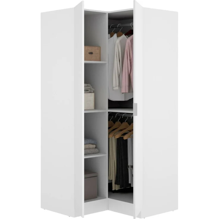 Dmora Kleiderschrank 2 Türen Aser, Eckschrank für Schlafzimmer, Eckschrank, 91x93h184 cm, Weiß – Bild 5