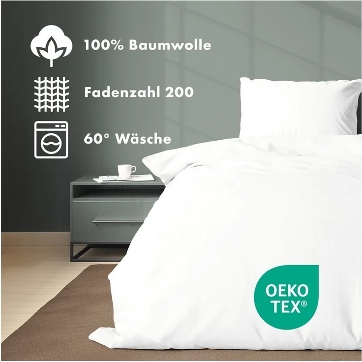 Jacobson Bettwäsche Set - 100% Baumwolle, Perkal, 4 teilig, Erhältlich in den Größen 135x200, 155x220, 200x200, 200x220, 240x220 – Bild 3