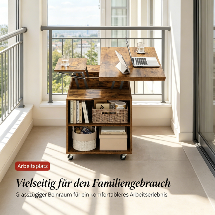EINHOM Mobiler Couchtisch, Kleiner Esstisch, Lift-Top Wohnzimmer Tisch mit Abschließbarer Rolle, Beistelltisch, Studientisch (Nur Mit 1Pcs Studientisch) – Bild 7