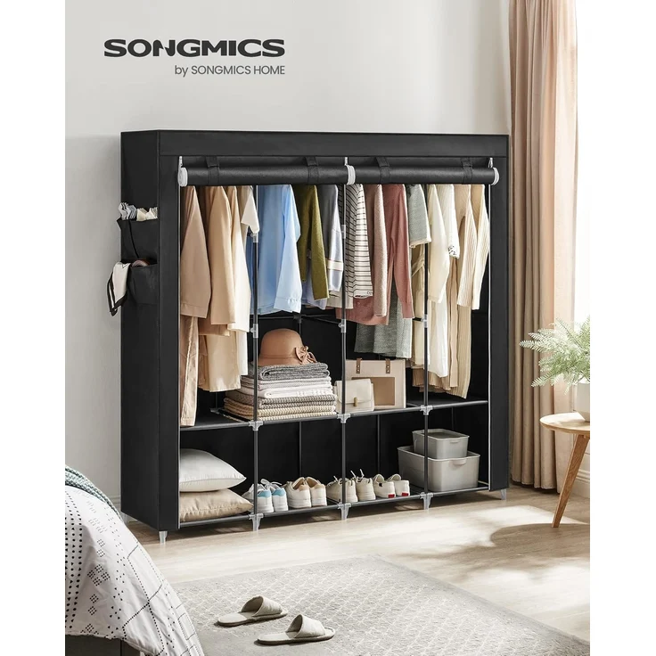 SONGMICS Stoffschrank, Kleiderschrank, 45 x 170 x 167 cm, 4 Hängefächer, mit Ablagen, 4 Seitentaschen, viel Platz, für Schlafzimmer, Wohnzimmer, schwarz RYG094B02 – Bild 2