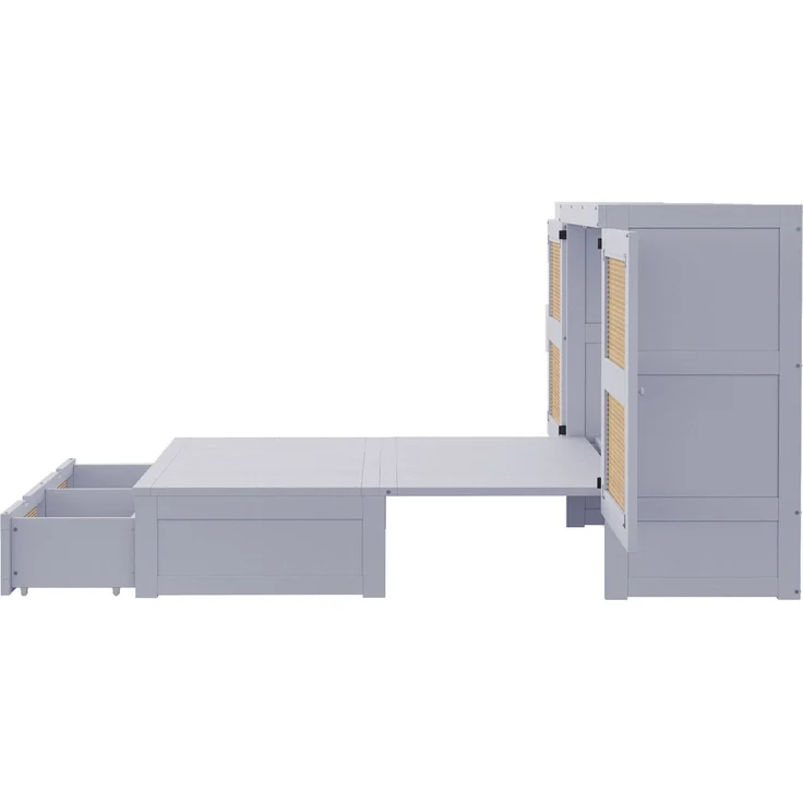 CHICFURN Bett 140x200 cm aus Holz Grau mit Klappfunktion und Stauraum – Bild 5