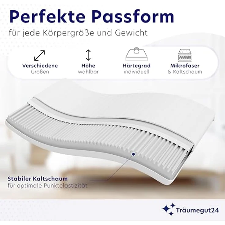 Träumegut24 - K12 Orthopädische 7-Zonen Kaltschaummatratze - Matratze Härtegrad H2 & H3 - Rollmatratze (140x200 cm, H2 & H3) – Bild 3