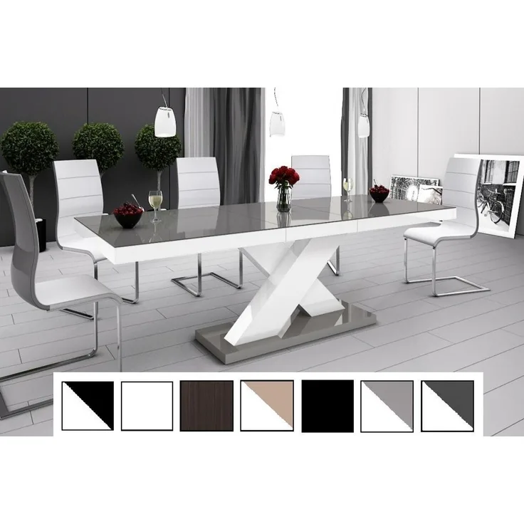 designimpex Esstisch Design Tisch HE-888 Grau / Weiß Hochglanz ausziehbar 160 bis 210 cm