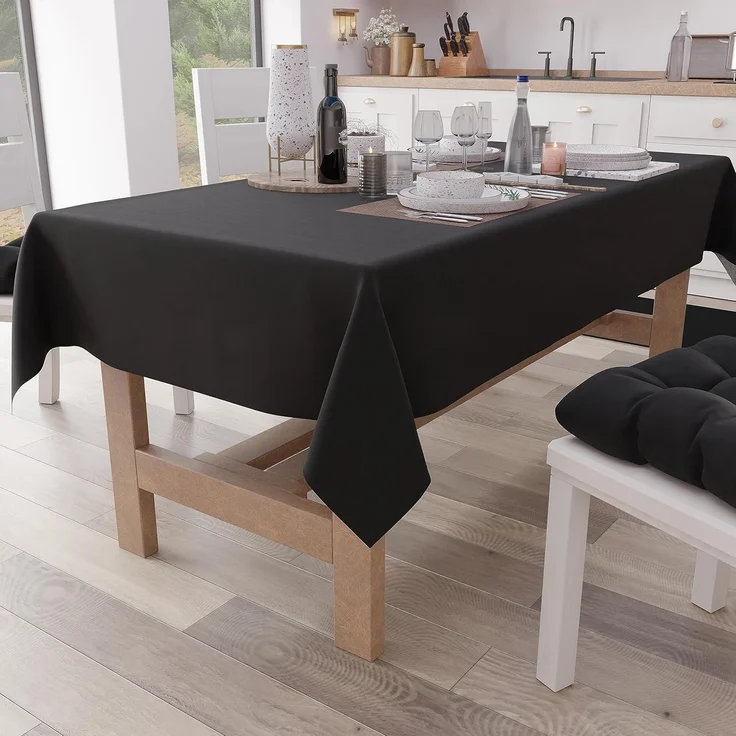 PETTI Artigiani Italiani - Rechteckige Tischdecke, Elegante Tischdecke, einfarbige Tischdecke aus Baumwolle, Küchentischabdeckung, Schwarze Tischdecke für 12 Plätze (140x240 cm), 100% Made in Italy
