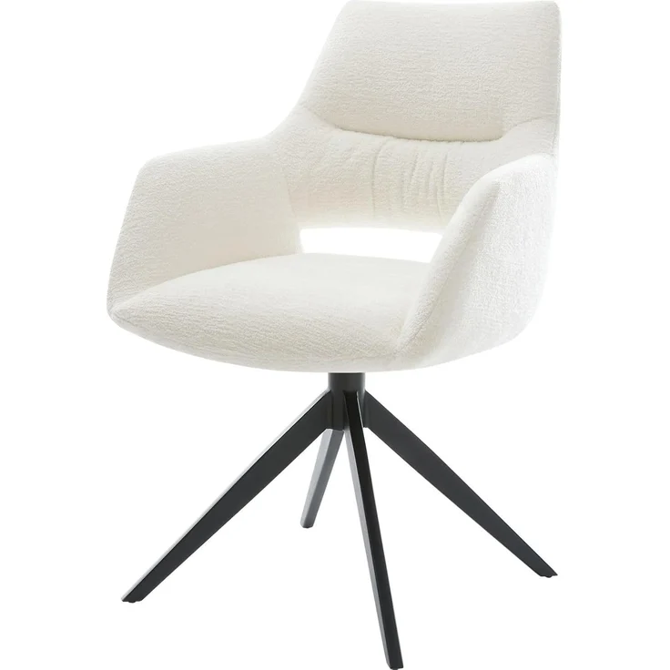 Drehstuhl Yago-Flex mit Armlehnen Bouclé Soft Beige Kreuzgestell breit Schwarz 360° drehbar Wippfunktion Taschenfederkern – Bild 1