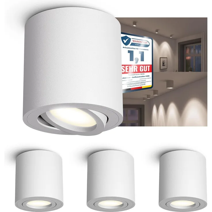 linovum LED Aufbaustrahler CORI Aufbau Deckenstrahler dimmbar weiss schwenkbar LED GU10 6,5W, Neutralweiß