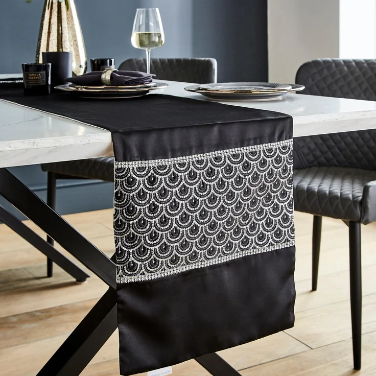 Catherine Lansfield Deco Pailletten-Tischläufer, 32x220 cm, Schwarz
