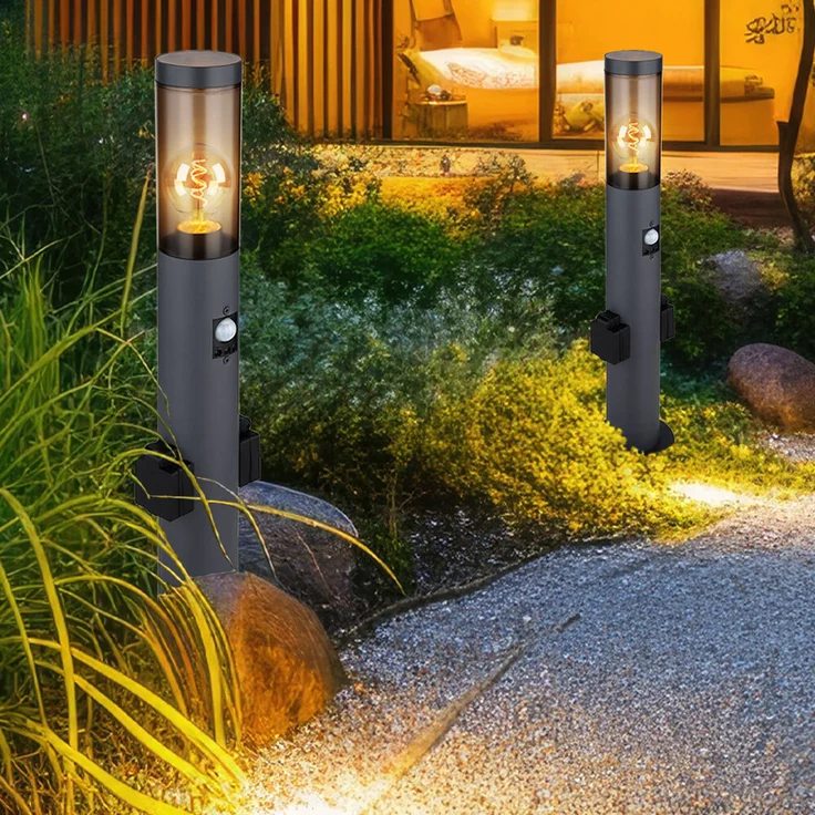 Sockelleuchte, Bewegungsmelder, 2x Steckdose, anthrazit H 60 cm – Bild 6