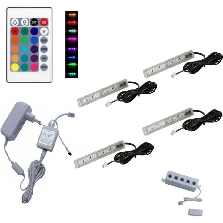 QLS LED Unterbauleuchte RGB 12V 2-8 Stück Weiß, LED fest integriert, Glasbodenbeleuchtung Lichtleiste Fernbedienung 16 Farben Dimmbar – Bild 4