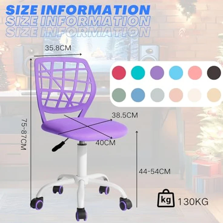 FurnitureR Bunter Schreibtischstuhl, moderner höhenverstellbarer Computerstuhl ohne Armlehnen, ergonomischer Drehstuhl für Kinderzimmer und Home Office – Bild 4