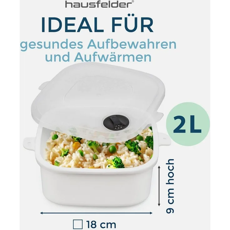 Hausfelder Mikrowellenbehälter Mikrowellentopf 2er Set, 2 x 2 Liter, Mikrowellengeschirrr mit Deckell, Mikrowellentopf 2 x 2 L, (2er Set, Set), BPA-freier Kunststoff, mit Dampfventil