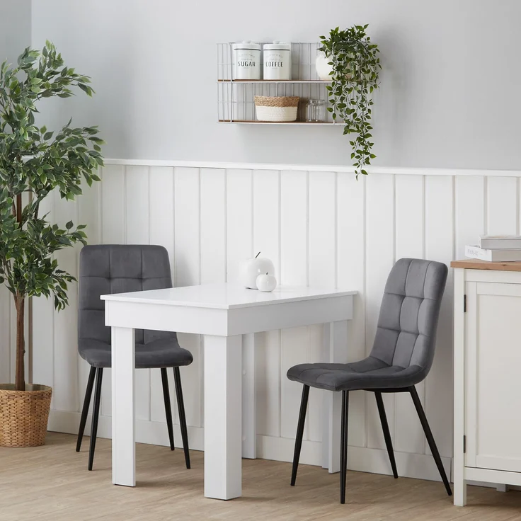 Esstisch mit 2 Stühlen Set Essgruppe Samt Polsterstühle Grau Küchentisch Weiß Modern Holz 90x60 cm Esszimmertisch Massiv – Bild 9