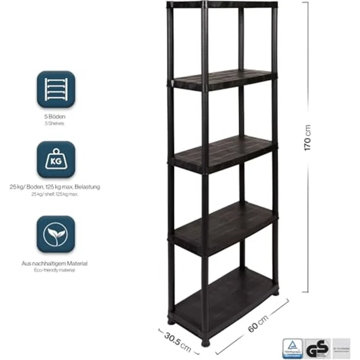 2 x Kreher PRIMO PLUS - Kunststoffregal 12 Zoll (Schwarz) – Bild 2