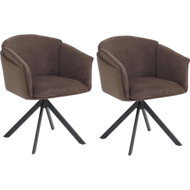 2er-Set Esszimmerstuhl HWC-R24, Küchenstuhl, drehbar Metall Kunstleder Stoff/Textil Cord ~ dunkelbraun – Bild 9